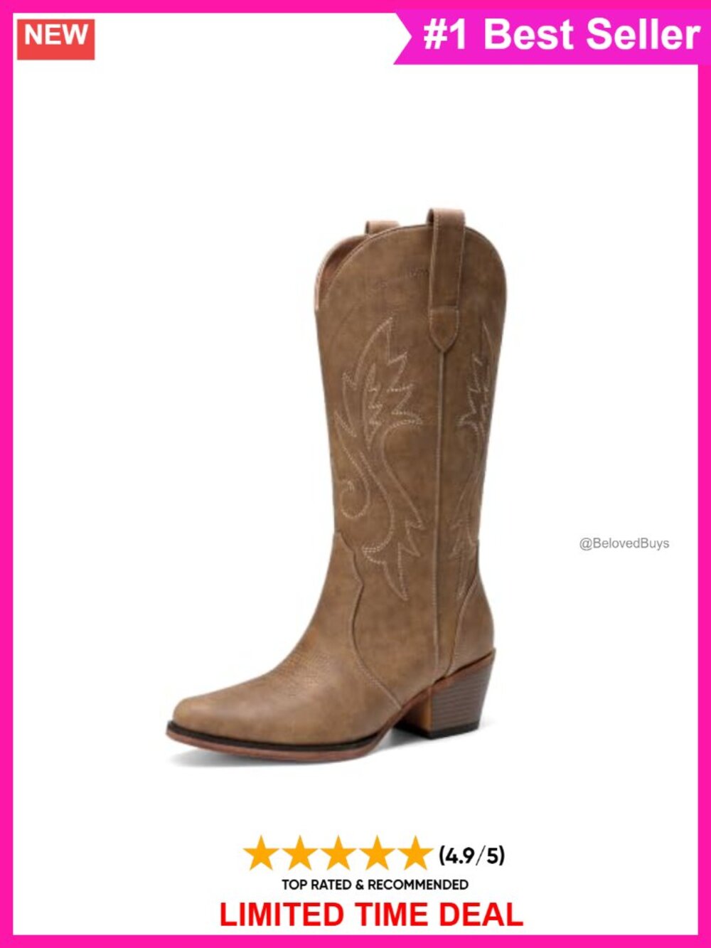 Western Embroidered Knee-High Cowboy Boots Faux Leather